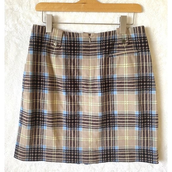 Etcetera black beige blue plaid skirt size 6 mini lined school girl uniform pock - Picture 2 of 8